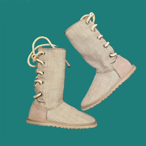 Ugg Harbour Gray Tweed Lace Up Boots Size 8 - Picture 2 of 10